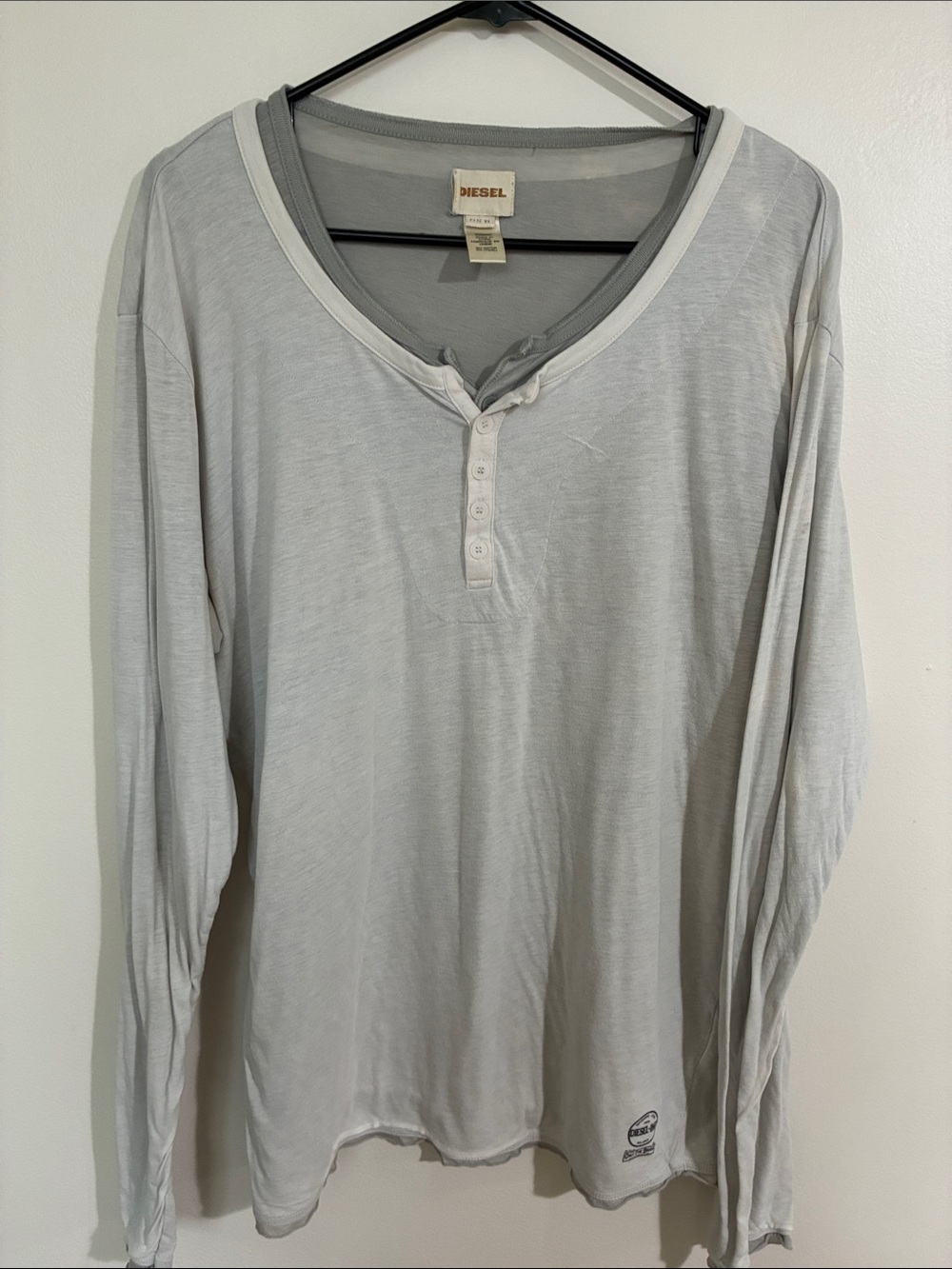 Diesel Men’s XL Gray Long Sleeve Henley Cotton Lyocell Shirt